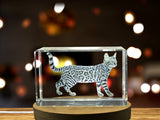 Bengal Cat 3D Engraved Crystal Trophy Award - Unique Pet Keepsake Recognition with LED Base - Custom Award From A&B Crystal Collection