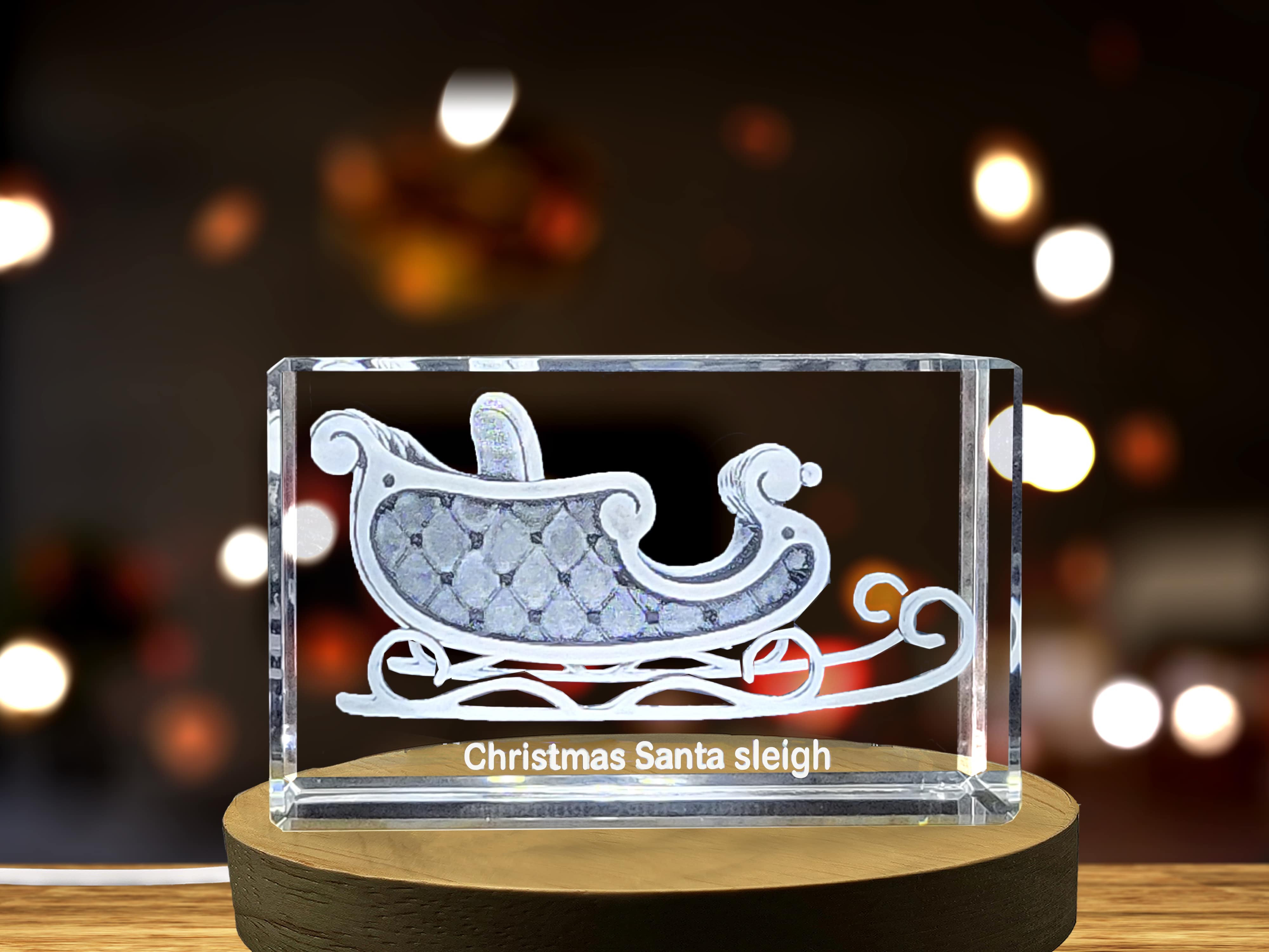 Enchanting Christmas Santa Sleigh | 3D Engraved Crystal Decoration A&B Crystal Collection