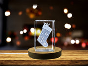 Elegant Christmas Stocking | 3D Engraved Crystal Decoration