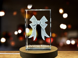 Radiant Christmas Ribbon | 3D Engraved Crystal Decoration A&B Crystal Collection