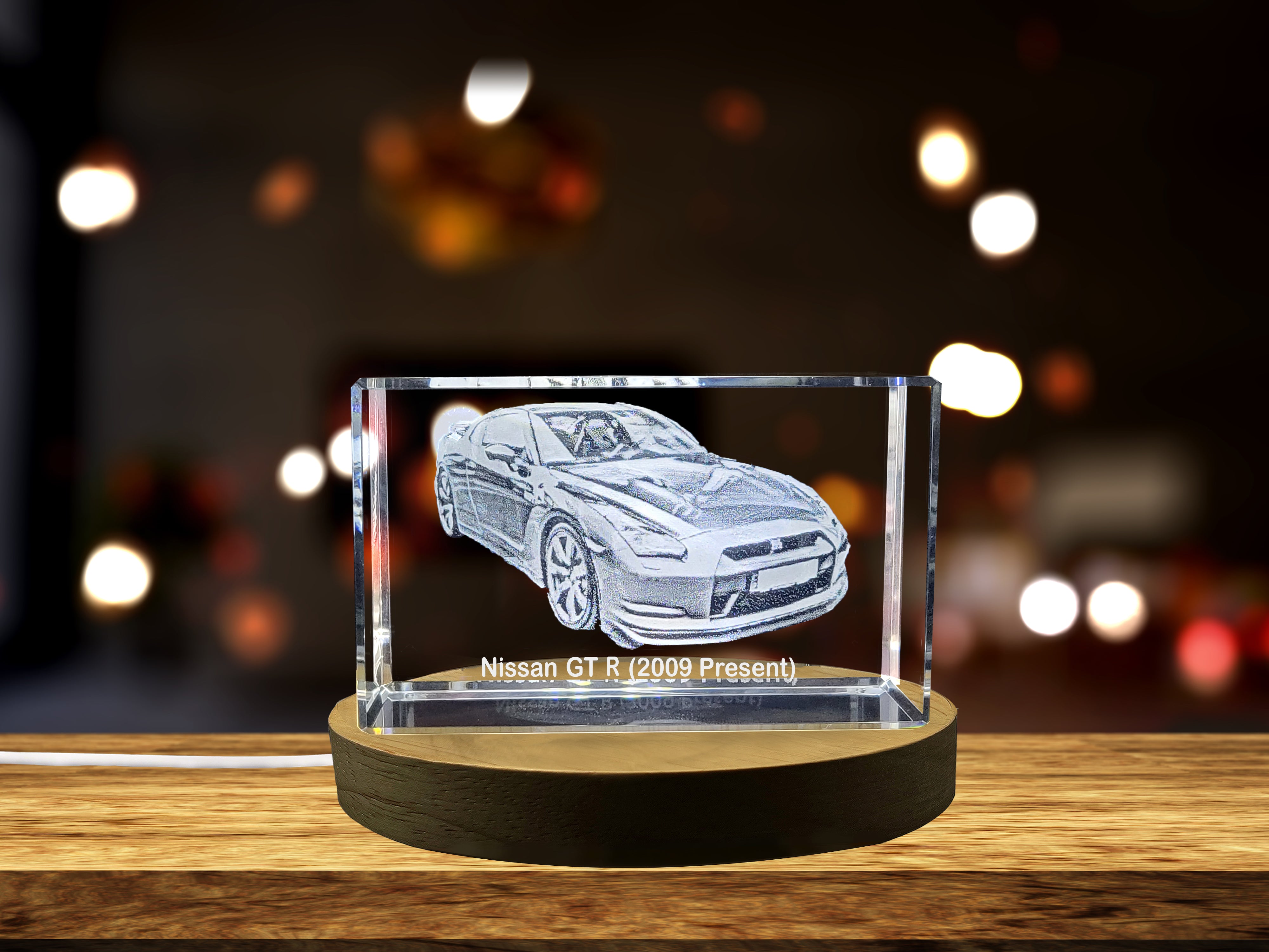 Supercar Icon: Nissan GT-R (2009–Present) - 3D Engraved Crystal Tribute A&B Crystal Collection