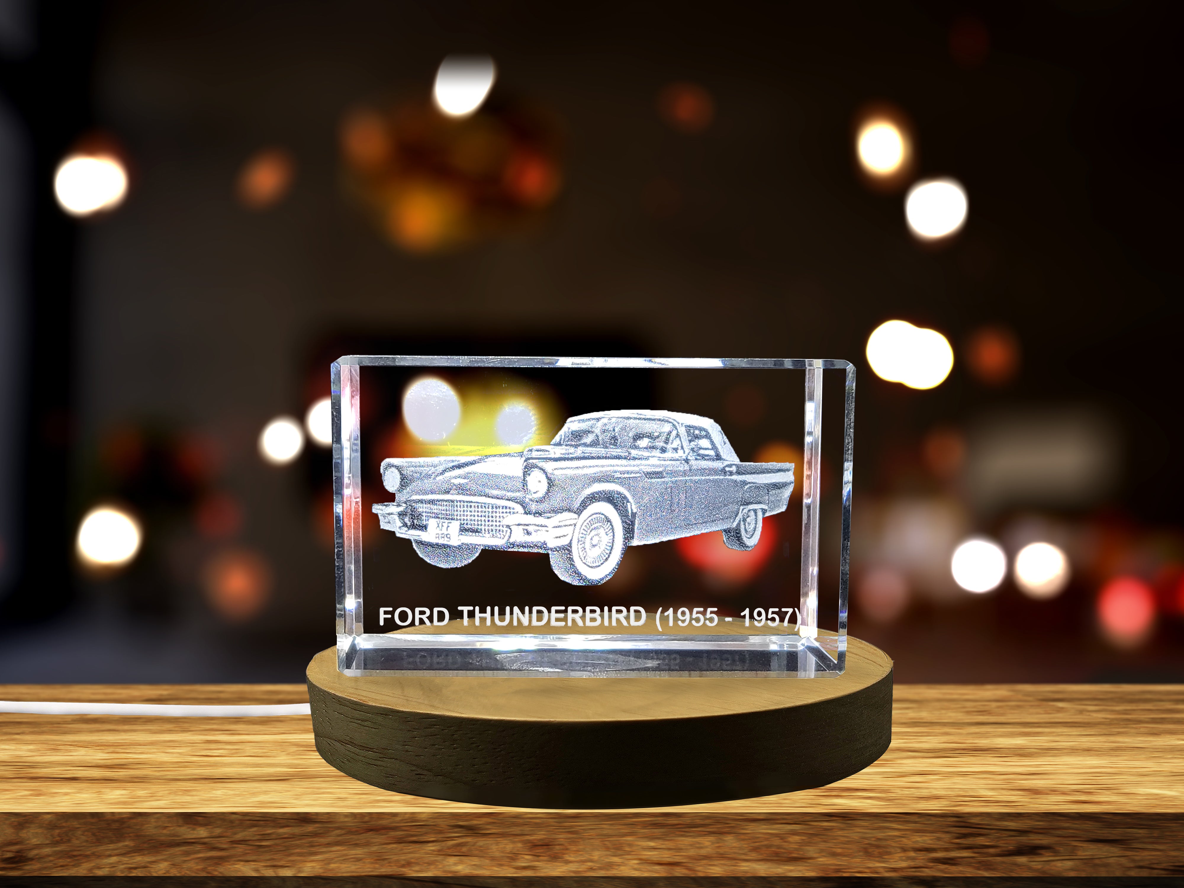 Classic American Beauty: Ford Thunderbird (1955–1957) - 3D Engraved Crystal Tribute A&B Crystal Collection