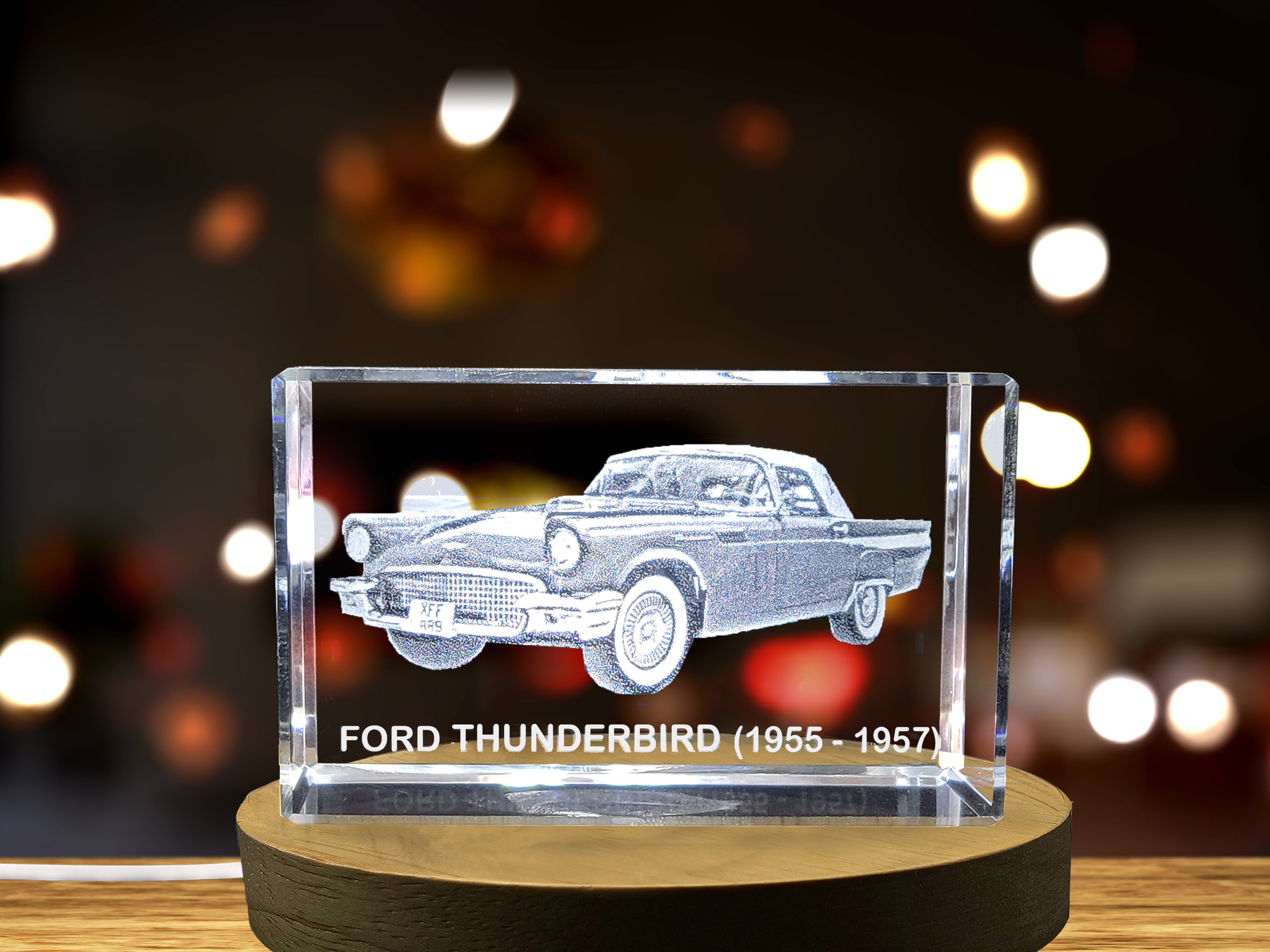 Classic American Beauty: Ford Thunderbird (1955–1957) - 3D Engraved Crystal Tribute A&B Crystal Collection