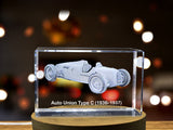 The Silver Arrow Legacy: Auto Union Type C (1936–1937) - 3D Engraved Crystal Tribute A&B Crystal Collection