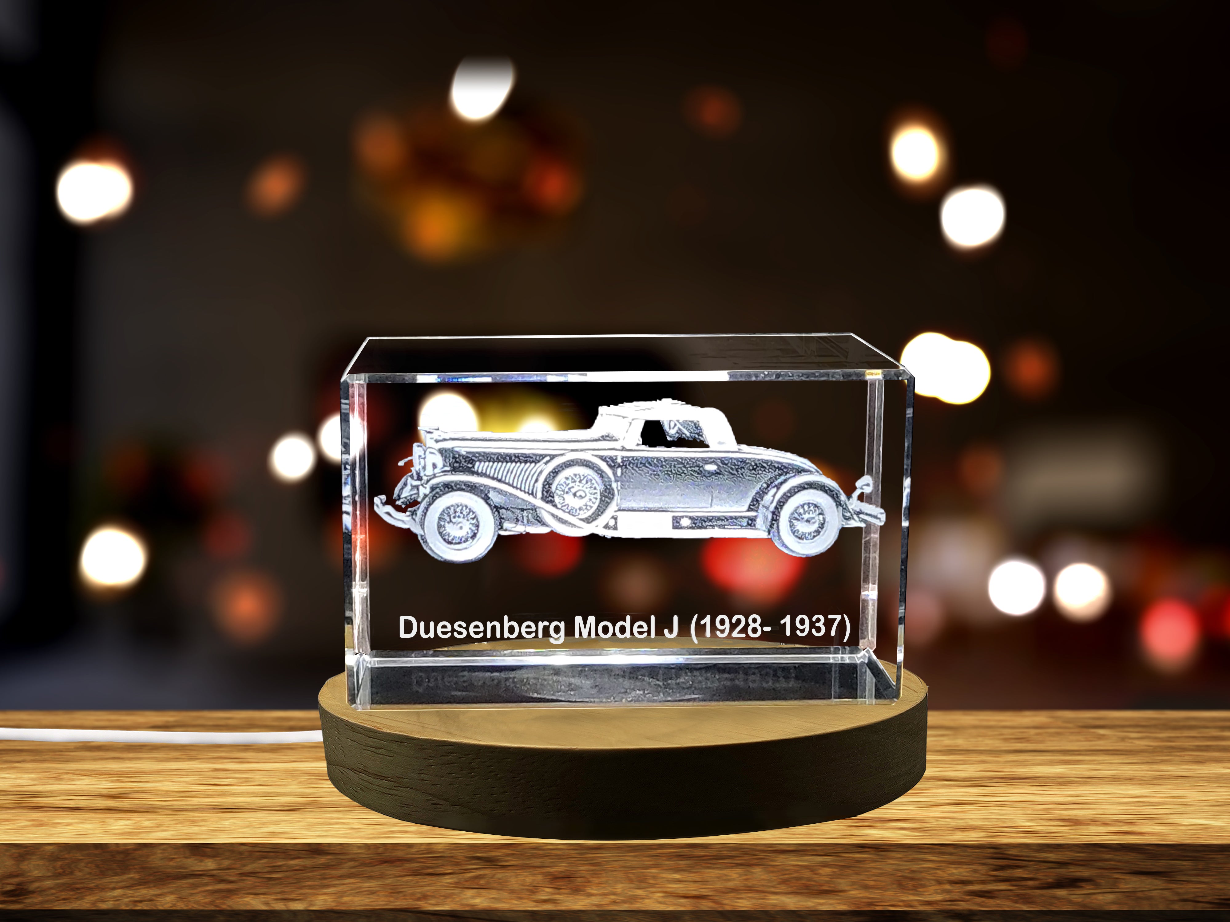 Duesenberg Model J (1928–1937) - Automotive Royalty Immortalized in 3D Engraved Crystal A&B Crystal Collection