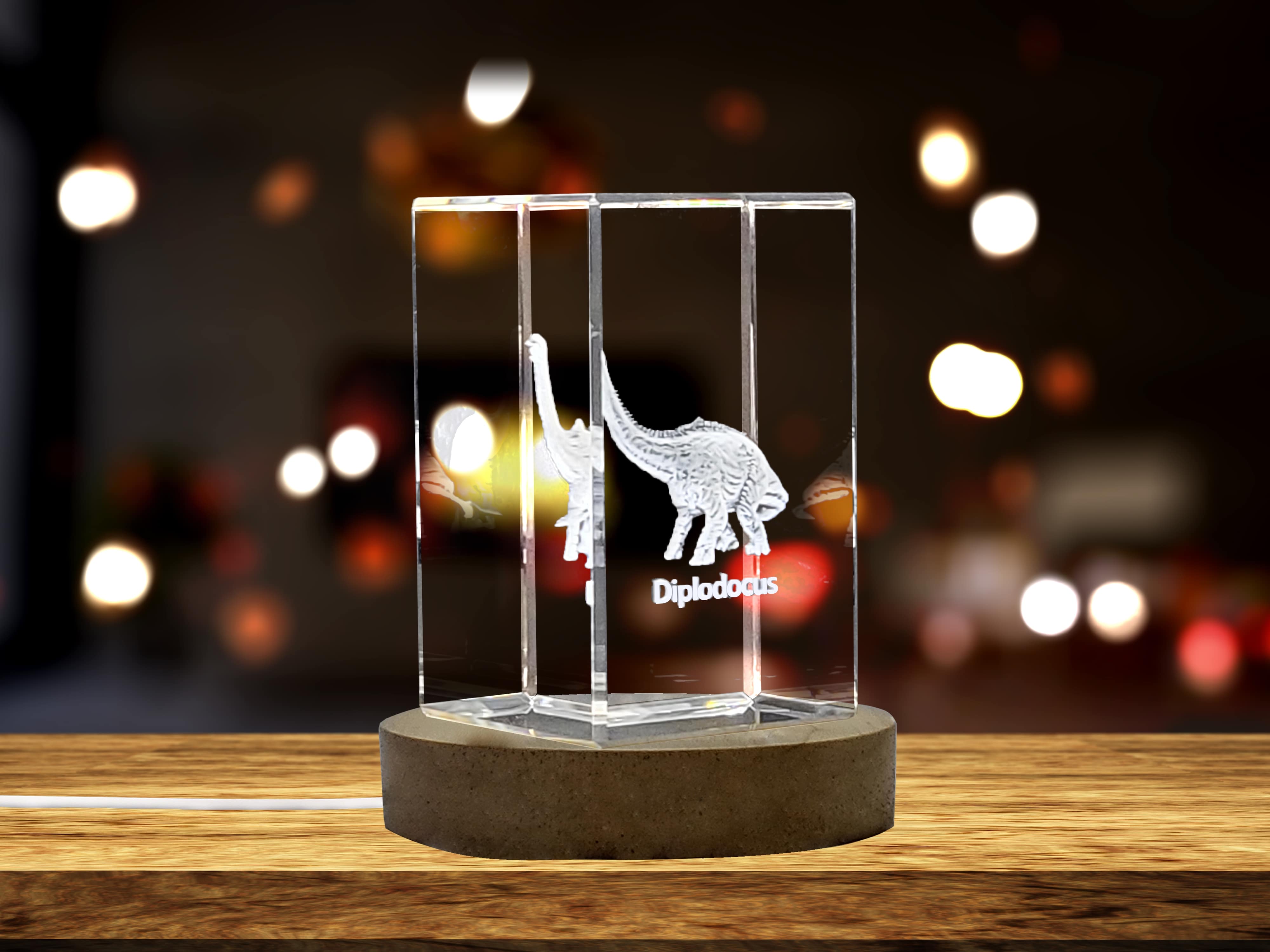 Diplodocus Dinosaur 3D Engraved Crystal | 3D Engraved Crystal Keepsake A&B Crystal Collection