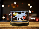 Triceratops 3D Engraved Crystal Sculpture with Free LED Base - Various Sizes