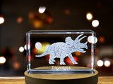 Triceratops 3D Engraved Crystal Sculpture with Free LED Base - Various Sizes A&B Crystal Collection