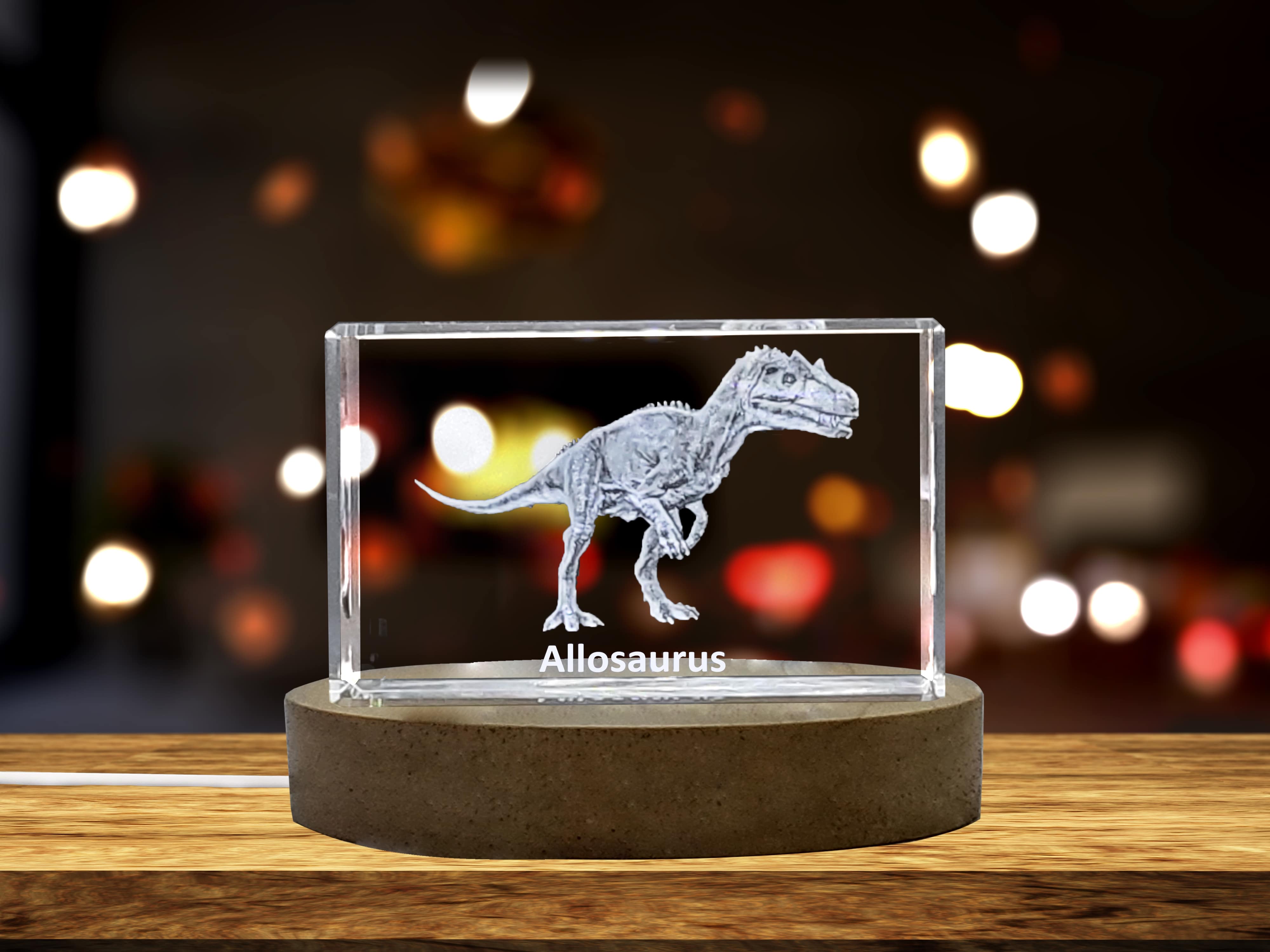 Allosaurus Dinosaur 3D | Engraved Crystal 3D Keepsake A&B Crystal Collection