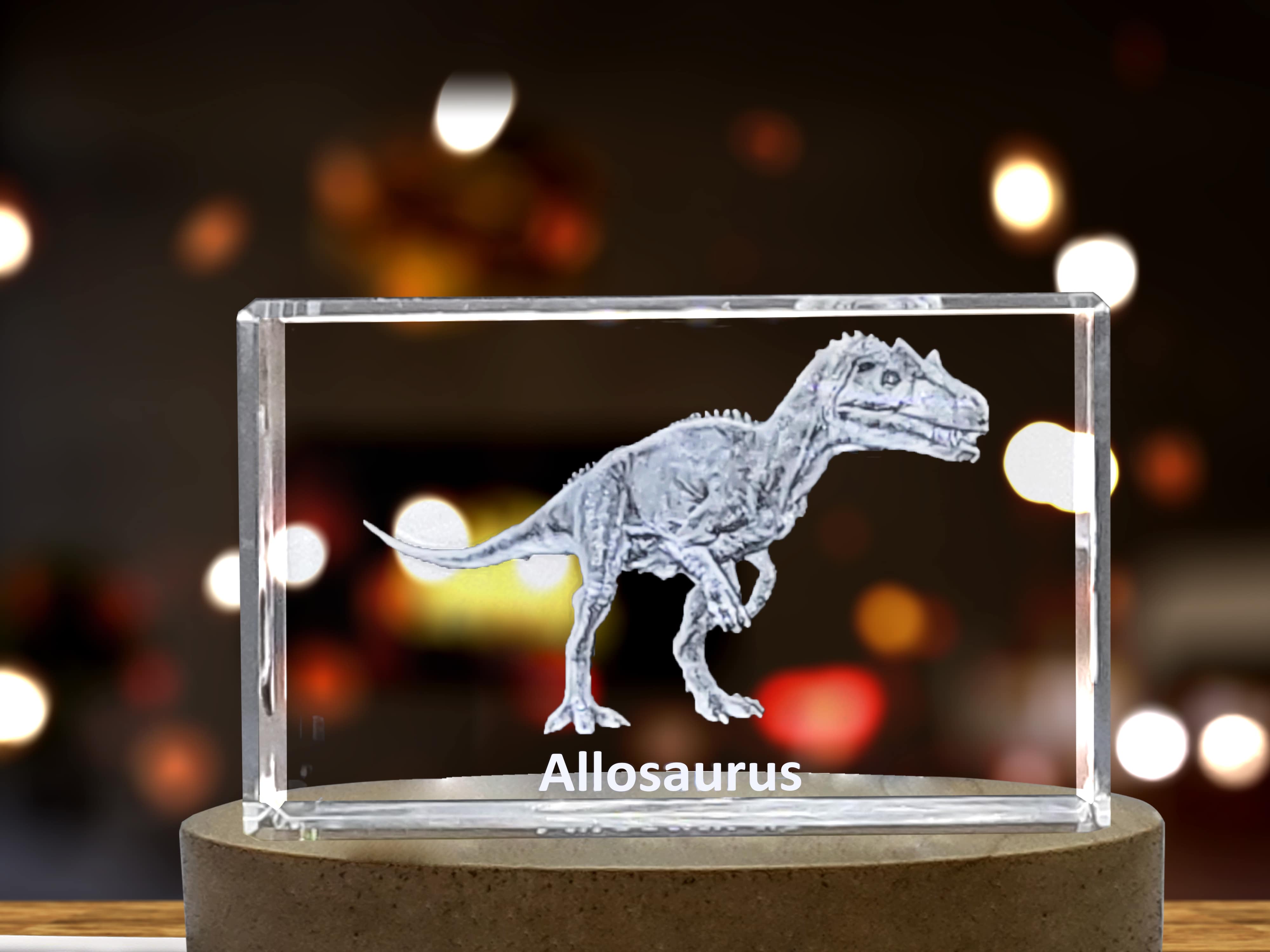Allosaurus Dinosaur 3D Engraved Crystal | 3D Keepsake A&B Crystal Collection