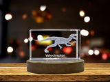 Velociraptor Dinosaur 3D Engraved Crystal 3D Engraved Crystal Keepsake/Gift/Decor/Collectible/Souvenir A&B Crystal Collection