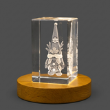 Tomte Plush 3D Engraved Crystal Keepsake Recognition Trophy With LED Base Light & Gift Box