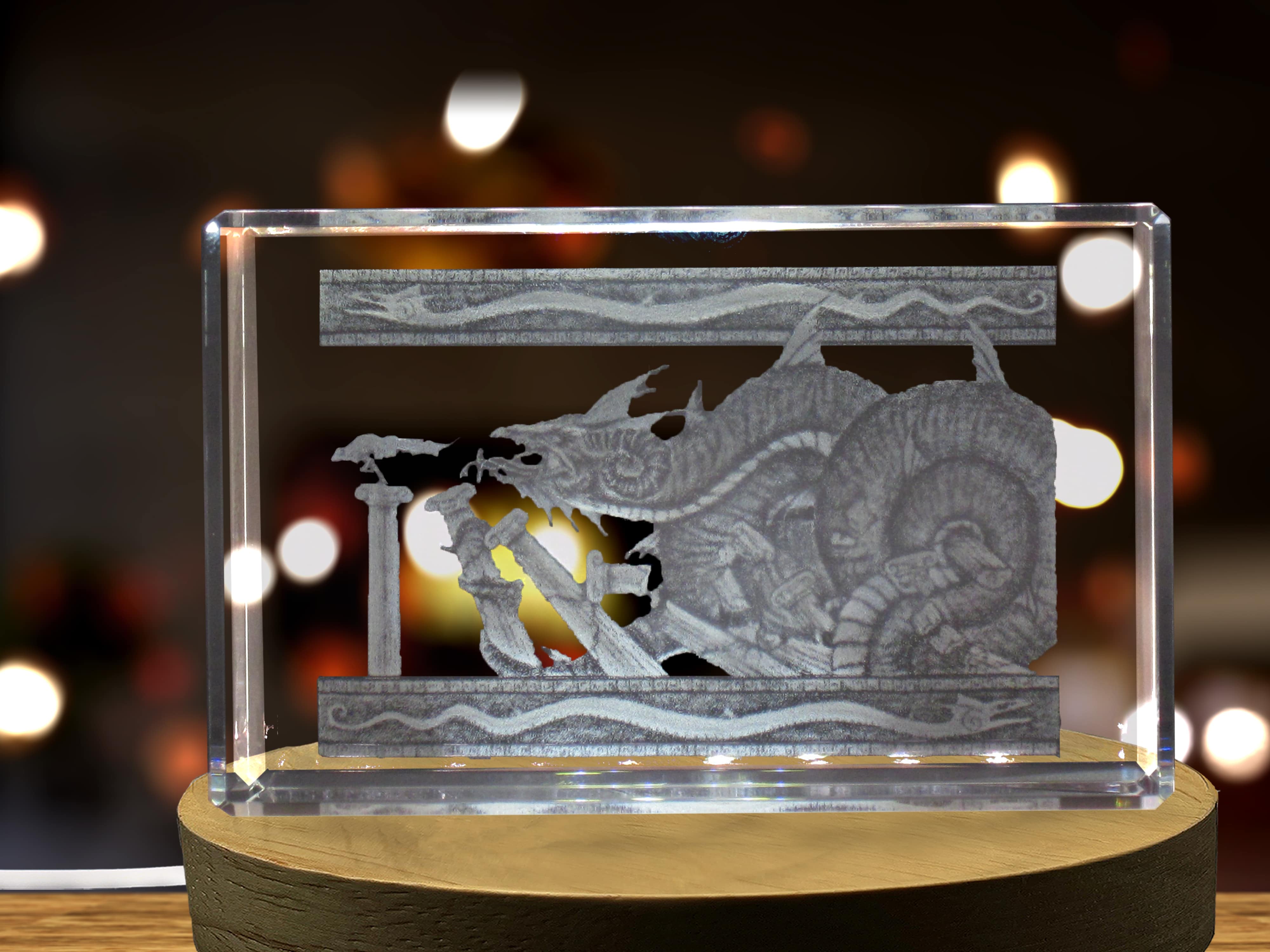 Colchian Dragon 3D Engraved Crystal | 3D Engraved Crystal Keepsake A&B Crystal Collection