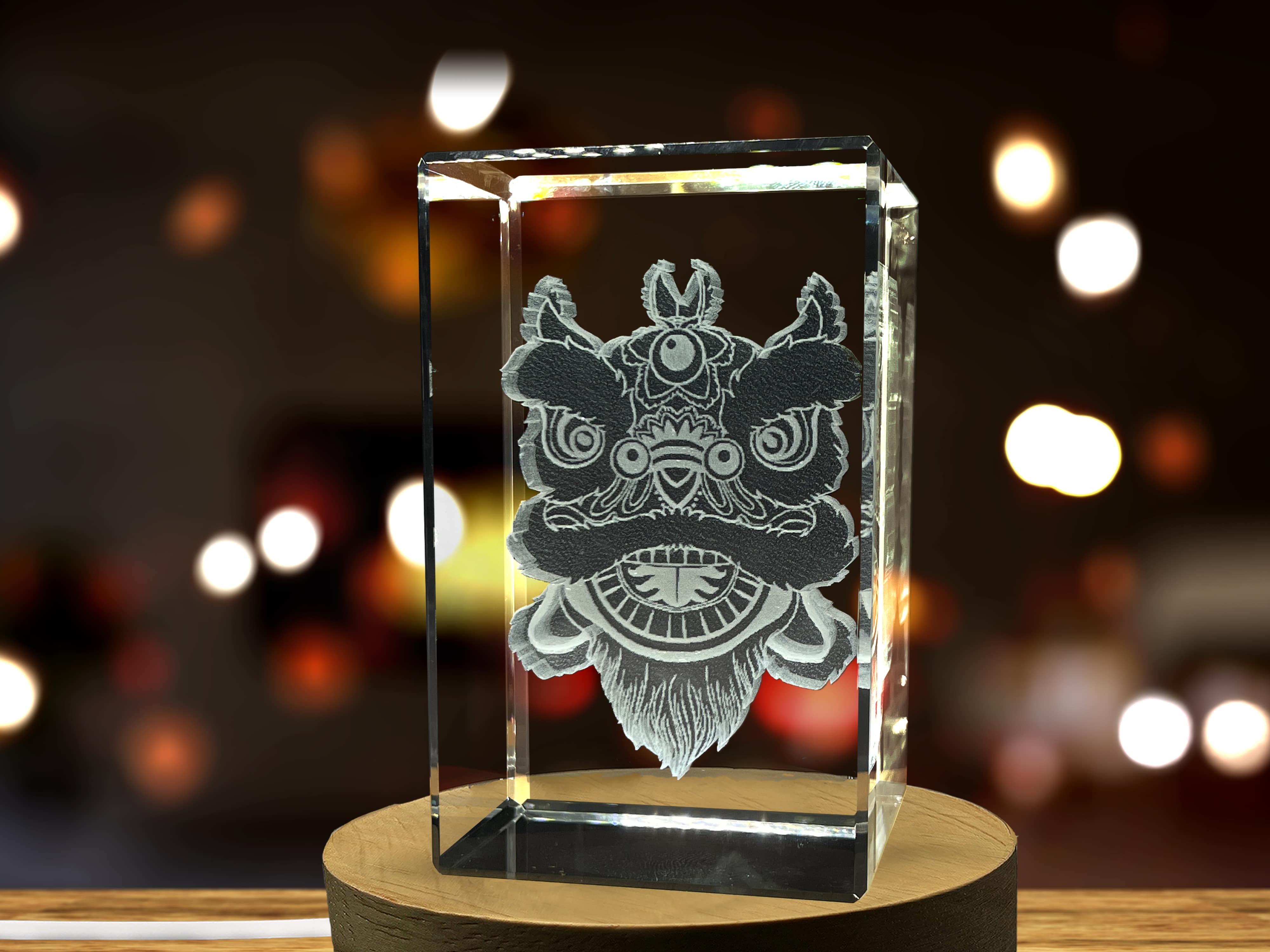 Chinese lion | 3D Engraved Crystal Keepsake A&B Crystal Collection