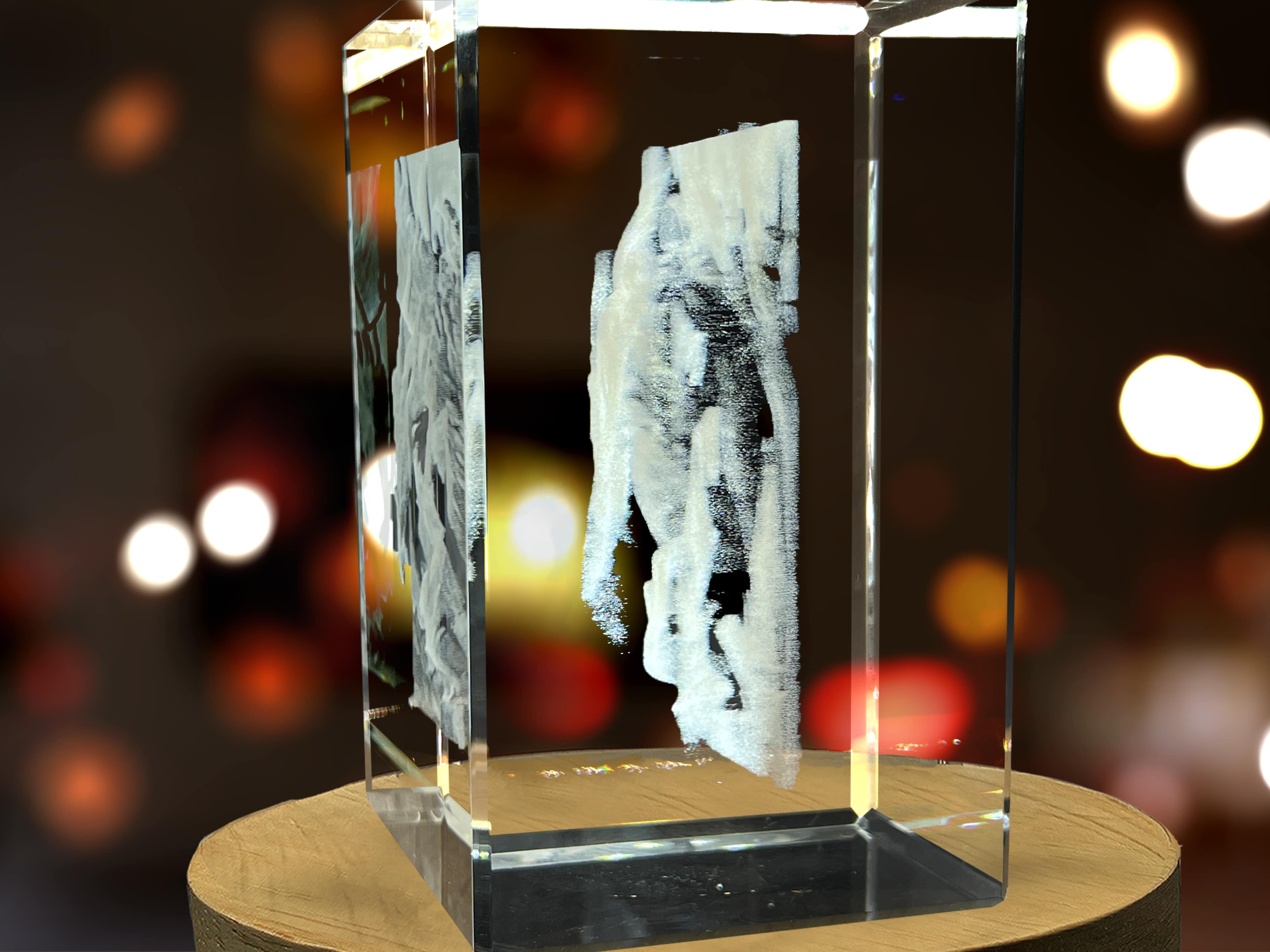 Charybdis 3D Engraved Crystal Keepsake - Illuminated Decor with Free LED Base Light A&B Crystal Collection