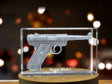 Ruger Mark I .22 LR Pistol Design Laser Engraved Crystal Display A&B Crystal Collection