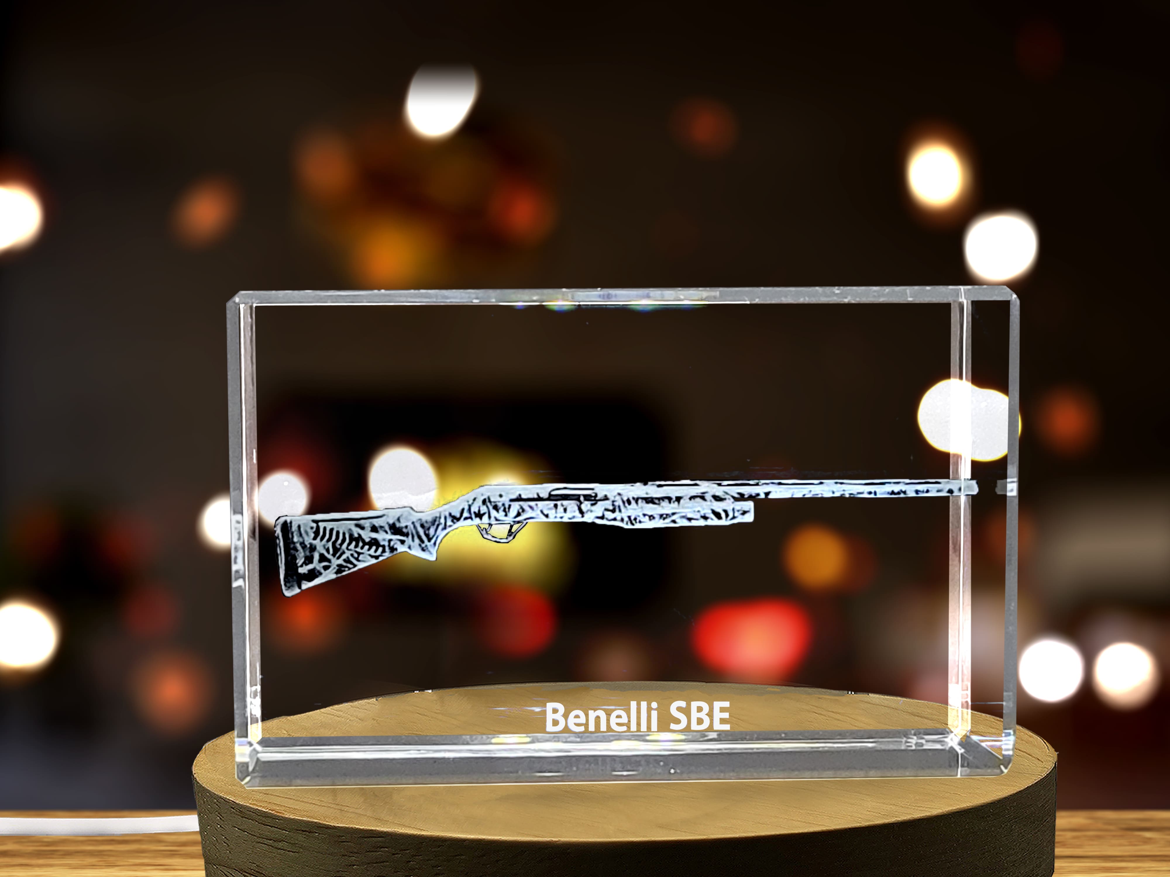 Benelli SBE Semi-Automatic Shotgun Design Laser Engraved Crystal Display A&B Crystal Collection