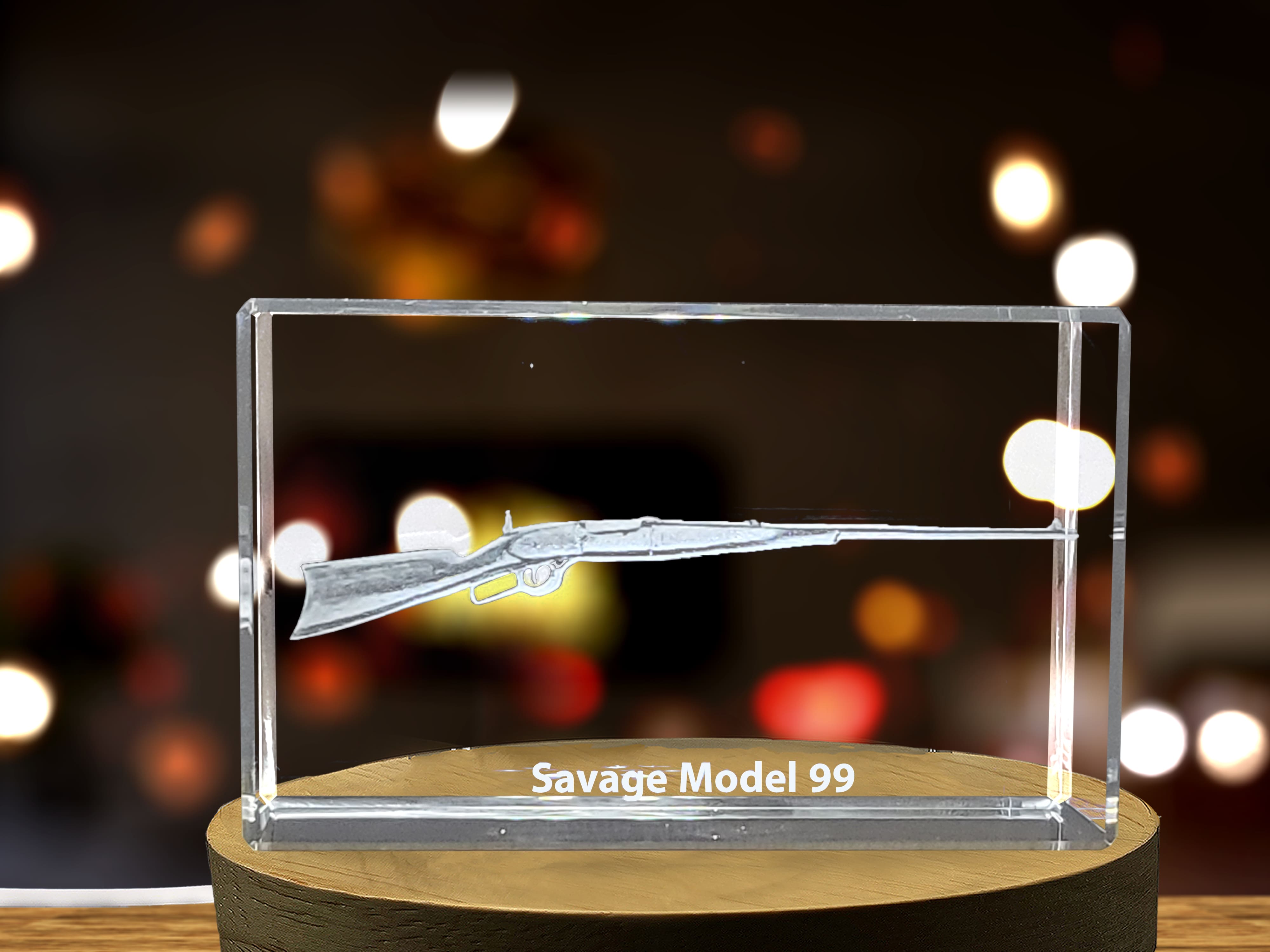 Savage Model 99 Lever Action Rifle Design Laser Engraved Crystal Display A&B Crystal Collection
