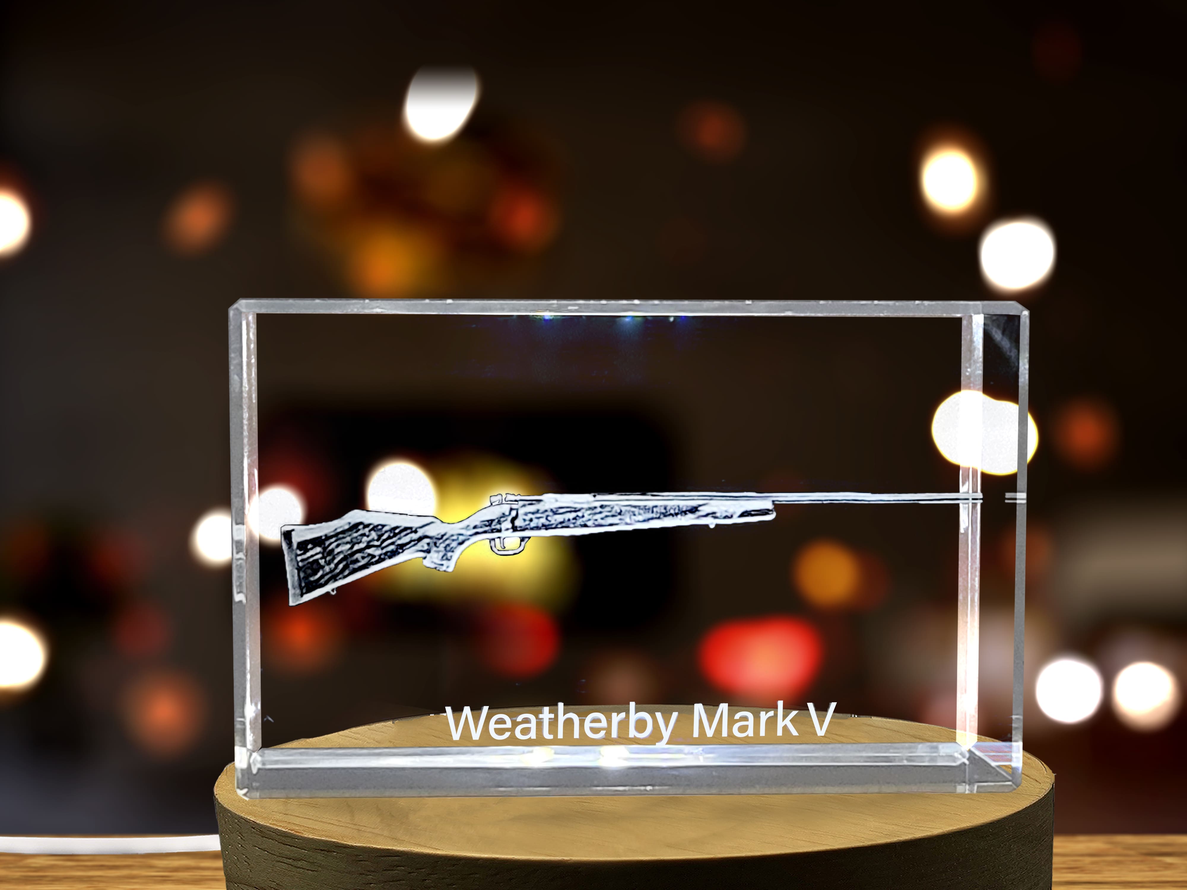 Weatherby Mark V Rifle Design Laser Engraved Display Crystal A&B Crystal Collection