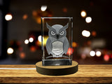 Owl Symbolism 3D Engraved Crystal Decor with LED Base Light A&B Crystal Collection