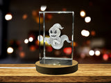 Ghost Symbol 3D Engraved Crystal Decor - Made in Canada - Illuminated Halloween Season Spooky Vibes - Free Round LED Base Light A&B Crystal Collection