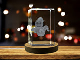 Ghost Symbol 3D Engraved Crystal Decor - Made in Canada - Illuminated Halloween Season Spooky Vibes - Free Round LED Base Light A&B Crystal Collection