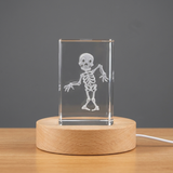 Skeleton Halloween Symbols 3D Engraved Crystal Recognition Trophy Award with LED Base Light