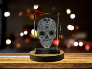 Mexican Skull 3D Engraved Crystal Decor with LED Base - Handcrafted Premium Quality Glass