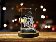 Trick or Treating 3D Engraved Crystal Decor - Halloween Illuminated Decoration - Made in Canada - Free LED Base Light - A&B Crystal Collection Design - Multiple Sizes