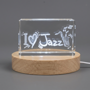 Love For Jazz Recognition - 3D Engraved Crystal Trophy Award - Handmade in Canada with LED Base