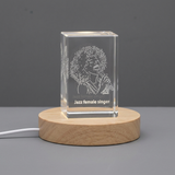 Recognition Captivating Jazz Diva 3D Engraved Crystal Trophy Award with Free LED Base Light - Custom Award From A&B Crystal Collection