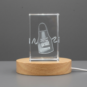 3D Engraved Crystal Trophy Award Keepsake for Grilling Recognition with LED Base Light