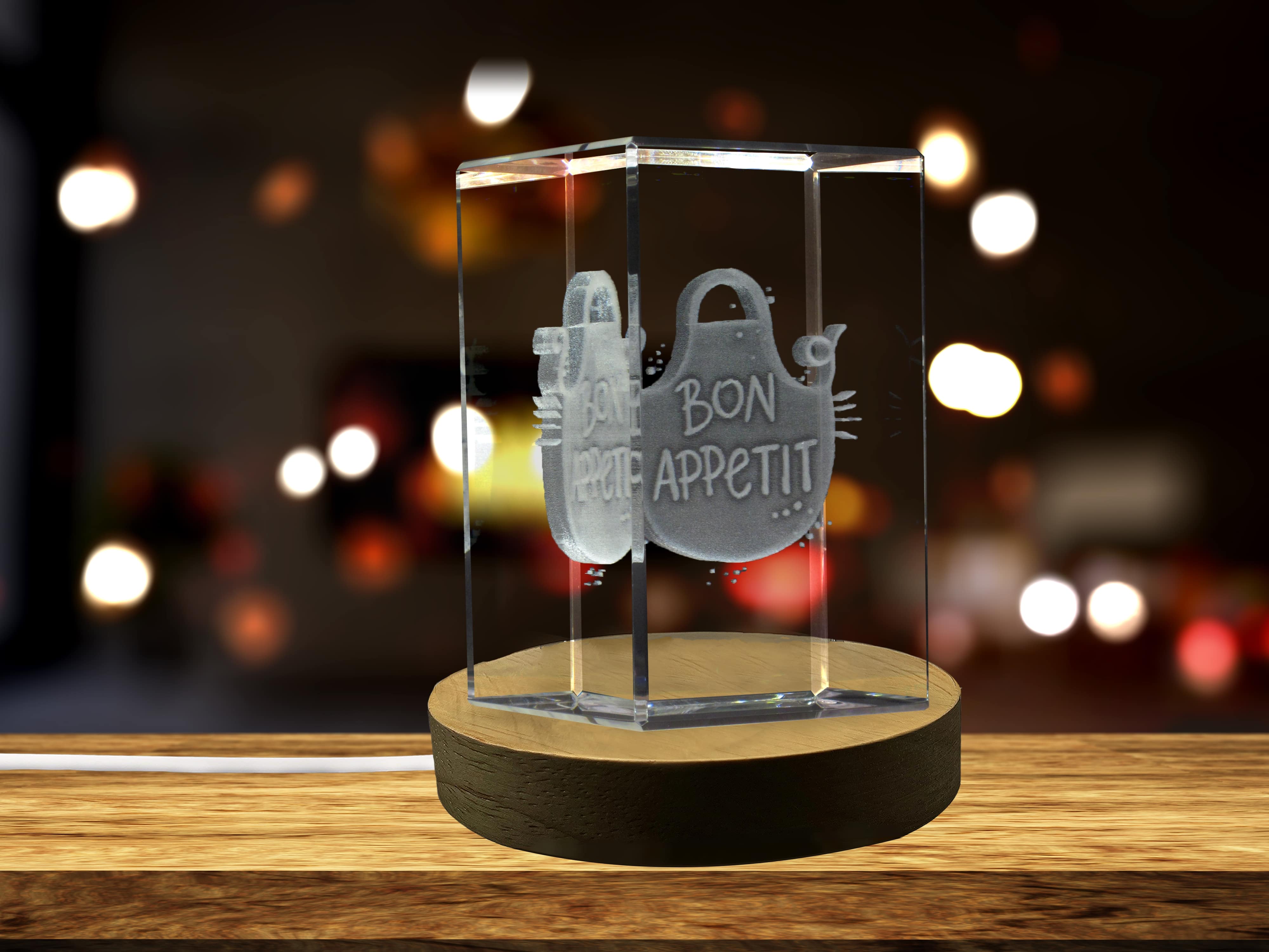 Bon Appetit 3D Engraved Crystal 3D Engraved Crystal Keepsake/Gift/Decor/Collectible/Souvenir A&B Crystal Collection