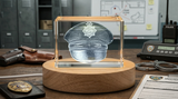 Police Cap Sculpture - Recognition Crystal - Intricate Engraving with LED Base Light