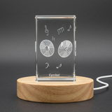 Cymbal 3D Engraved Crystal Trophy Recognition Award | Unique Musical Keepsake with LED Light Base