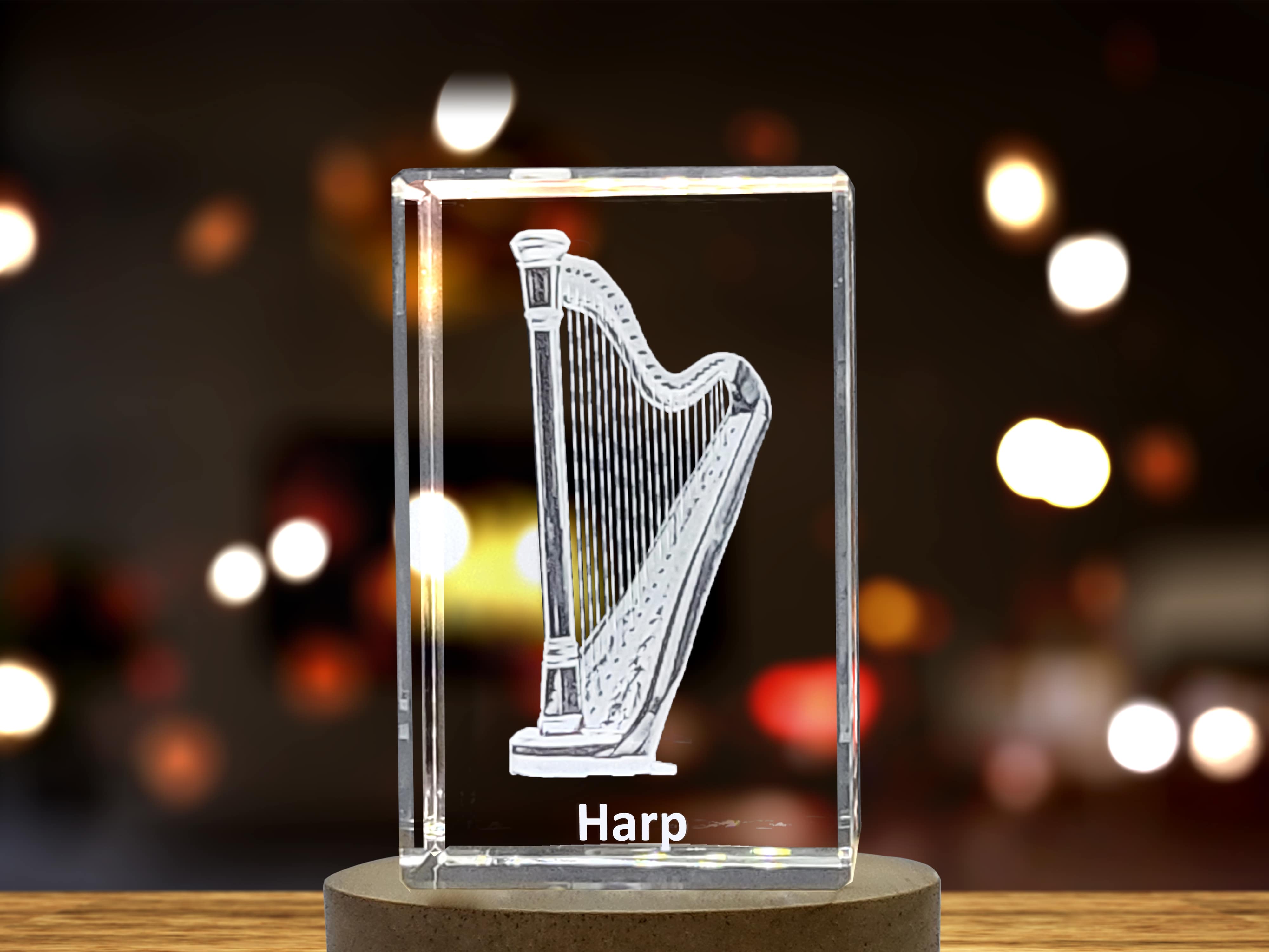 Harp 3D Engraved Crystal 3D Engraved Crystal Keepsake/Gift/Decor/Collectible/Souvenir A&B Crystal Collection