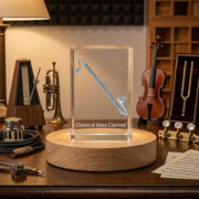 Bass Clarinet 3D Engraved Crystal Trophy Award | Stunning Recognition Keepsake with LED Base