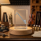 Bass Clarinet 3D Engraved Crystal Trophy Award | Stunning Recognition Keepsake with LED Base