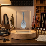 Mandolin 3D Engraved Crystal Recognition Trophy Keepsake with Free LED Base Light - Custom Award From A&B Crystal Collection