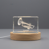 3D Engraved Trumpet Crystal Recognition Award - Unique Keepsake Gift & Illuminated Decor