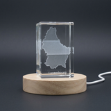 Luxembourg 3D Engraved Crystal Trophy Award Keepsake - Recognition Gift with LED Base - Custom Award From A&B Crystal Collection