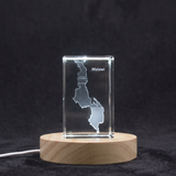 Malawi 3D Engraved Crystal Trophy Award - Unique Keepsake Souvenir with LED Base Light Recognition