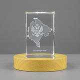 Montenegro 3D Engraved Crystal Award Trophy Recognition with LED Base - Unique Gift & Decor