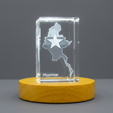 Myanmar 3D Engraved Crystal Trophy Award With LED Base - Unique Recognition Keepsake Home Decor - Custom Award From A&B Crystal Collection