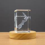 3D Engraved Crystal Trophy Award Keepsake from New Zealand with LED Base - Recognition of Nature's Beauty - Custom Award From A&B Crystal Collection
