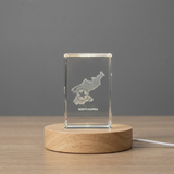 North Korea 3D Engraved Crystal Trophy Recognition Award - Unique Keepsake with LED Base