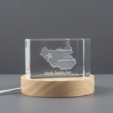 South Sudan 3D Engraved Crystal Trophy Award with LED Base Light - Recognition Keepsake Gift - Custom Award From A&B Crystal Collection