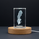 Sweden 3D Engraved Crystal Trophy Award Keepsake with LED Base - Elegant Home Recognition Decor