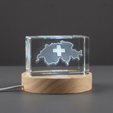 Switzerland 3D Engraved Crystal Recognition Trophy Award - Elegant Keepsake Gift & Illuminated Decor