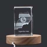 Uganda 3D Engraved Crystal Trophy Award Keepsake With LED Base Light - Unique Recognition